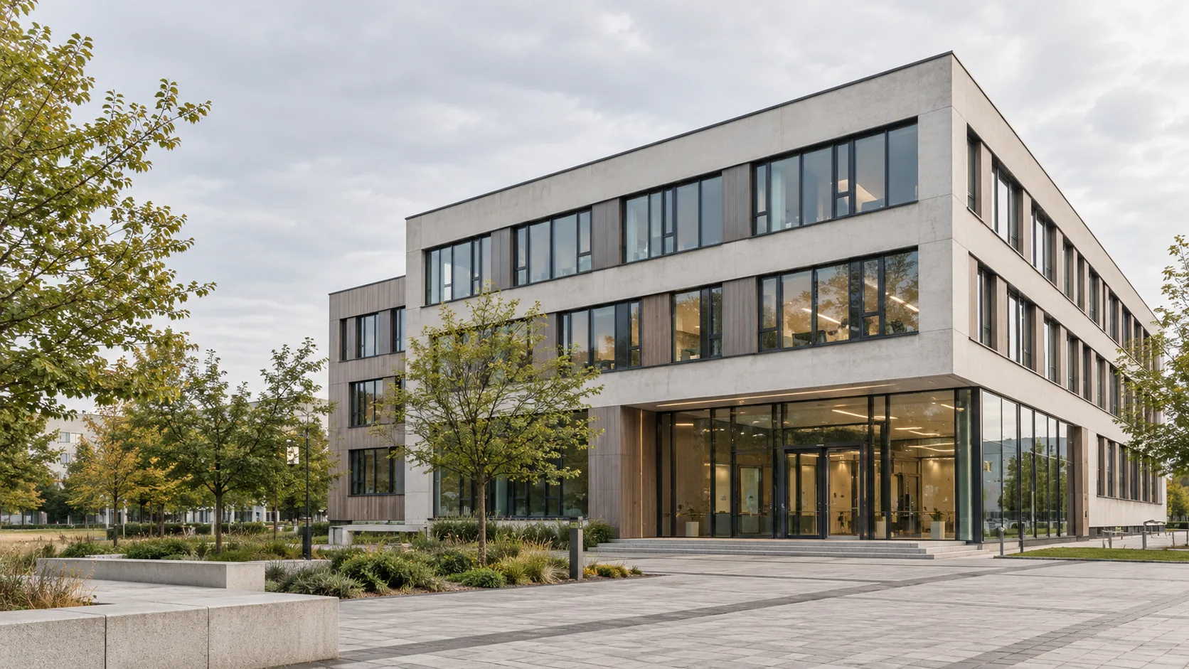 Energieberatung für Nichtwohngebäude Büro- oder Verwaltungsgebäude, KI-generiertes Symbolbild